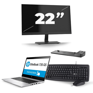 HP EliteBook 735 G5 - AMD Ryzen 5 PRO 2500U - 13 inch - 8GB RAM - 240GB SSD - Windows 10 + 1x 22 inch Monitor