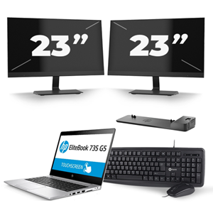 HP EliteBook 735 G5 - AMD Ryzen 3 PRO 2300U - 13 inch - 8GB RAM - 240GB SSD - Windows 10 + 2x 23 inch Monitor