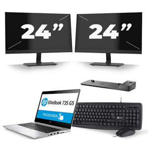 HP EliteBook 735 G5 - AMD Ryzen 5 PRO 2500U - 13 inch - 8GB RAM - 240GB SSD - Windows 10 + 2x 24 inch Monitor