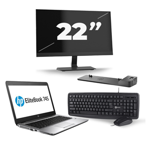 HP EliteBook 745 G3 - AMD PRO A10-8700B - 14 inch - 8GB RAM - 256GB SSD - Windows 11 + 1x 22 inch Monitor