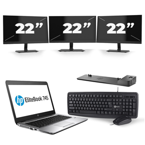 HP EliteBook 745 G3 - AMD PRO A10-8700B - 14 inch - 8GB RAM - 256GB SSD - Windows 11 + 3x 22 inch Monitor