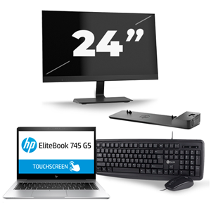 HP EliteBook 745 G5 - AMD Ryzen 5 2500U - 14 inch - 8GB RAM - 240GB SSD - Windows 10 + 1x 24 inch Monitor
