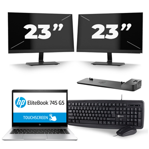 HP EliteBook 745 G5 - AMD Ryzen 5 2500U - 14 inch - 8GB RAM - 240GB SSD - Windows 10 + 2x 23 inch Monitor