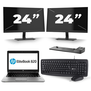 HP EliteBook 820 G3 - Intel Core i7-6e Generatie - 12 inch - 16GB RAM - 480GB SSD - Windows 11 + 2x 24 inch Monitor