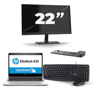 HP EliteBook 830 G5 - Intel Core i7-8e Generatie - 13 inch - 16GB RAM - 480GB SSD - Windows 11 + 1x 22 inch Monitor