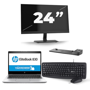HP EliteBook 830 G5 - Intel Core i5-8e Generatie - 13 inch - 16GB RAM - 480GB SSD - Windows 11 + 1x 24 inch Monitor