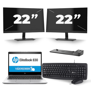 HP EliteBook 830 G5 - Intel Core i7-8e Generatie - 13 inch - 16GB RAM - 480GB SSD - Windows 11 + 2x 22 inch Monitor