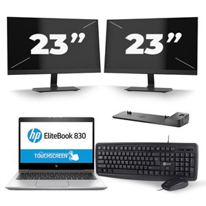 HP EliteBook 830 G5 - Intel Core i7-8e Generatie - 13 inch - 16GB RAM - 480GB SSD - Windows 11 + 2x 23 inch Monitor
