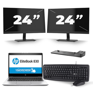HP EliteBook 830 G5 - Intel Core i7-8e Generatie - 13 inch - 16GB RAM - 480GB SSD - Windows 11 + 2x 24 inch Monitor