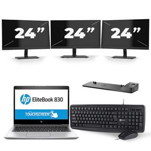 HP EliteBook 830 G5 - Intel Core i5-8e Generatie - 13 inch - 16GB RAM - 480GB SSD - Windows 11 + 3x 24 inch Monitor