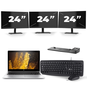 HP EliteBook 850 G5 - Intel Core i7-8e Generatie - 15 inch - 16GB RAM - 480GB SSD - Windows 11 + 3x 24 inch Monitor