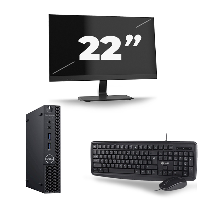 Dell Optiplex 3060 Micro USFF - Intel Core i7-8e Generatie - 16GB RAM - 480GB SSD - Windows 11 + 1x 22 inch Monitor