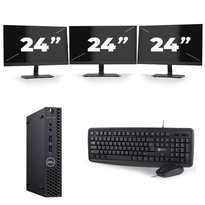 Dell Optiplex 3060 Micro USFF - Intel Core i7-8e Generatie - 16GB RAM - 480GB SSD - Windows 11 + 3x 24 inch Monitor