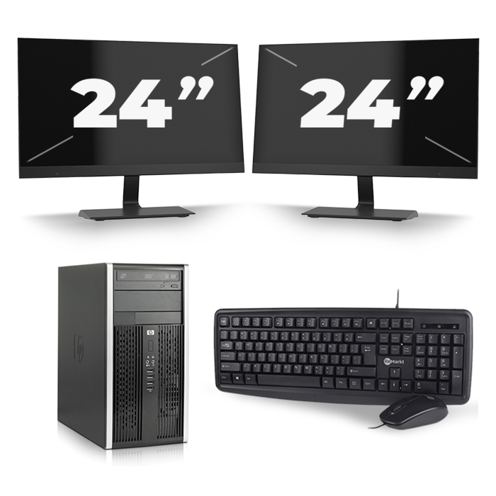HP Compaq Pro 6300 Micro Tower - Intel Core i5-3e Generatie - 8GB RAM - 240GB SSD - Windows 10 + 2x 24 inch Monitor