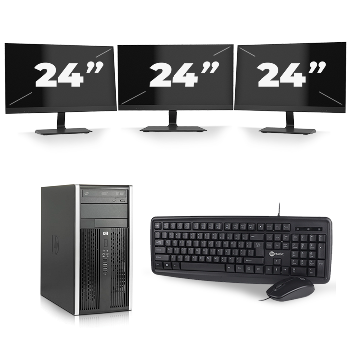 HP Compaq Pro 6300 Micro Tower - Intel Core i3-3e Generatie - 8GB RAM - 120GB SSD - Windows 10 + 3x 24 inch Monitor