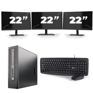 HP EliteDesk 800 G1 SFF - Intel Core i5-4e Generatie - 8GB RAM - 240GB SSD - Windows 10 + 3x 22 inch Monitor