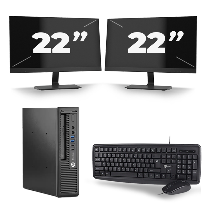 HP EliteDesk 800 G1 USFF - Intel Core i5-4e Generatie - 8GB RAM - 240GB SSD - Windows 10 + 2x 22 inch Monitor