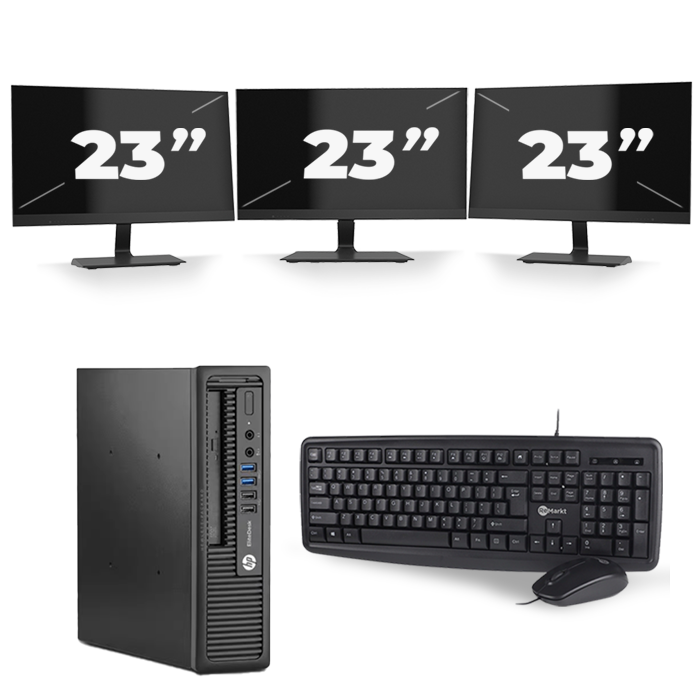 HP EliteDesk 800 G1 USFF - Intel Core i7-4e Generatie - 16GB RAM - 480GB SSD - Windows 10 + 3x 23 inch Monitor