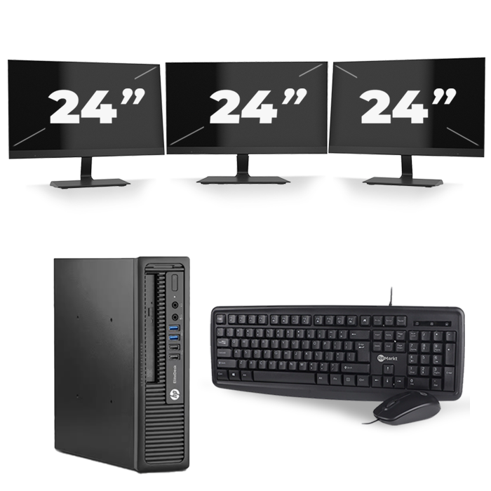 HP EliteDesk 800 G1 USFF - Intel Core i7-4e Generatie - 16GB RAM - 480GB SSD - Windows 10 + 3x 24 inch Monitor