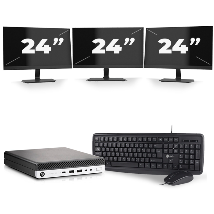 HP EliteDesk 800 G3 USFF - Intel Core i7-6e Generatie - 16GB RAM - 480GB SSD - Windows 11 + 3x 24 inch Monitor