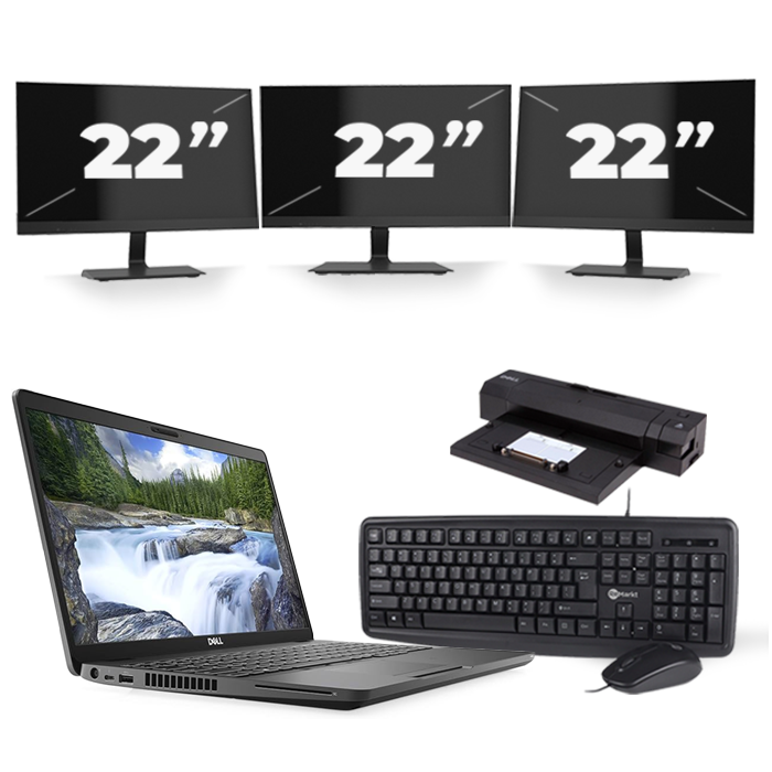 Dell Latitude 5500 - Intel Core i5-8e Generatie - 15 inch - 16GB RAM - 512GB SSD - Windows 11 + 3x 22 inch Monitor