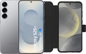 Samsung Galaxy S25 Plus 512GB Zilver 5G + BlueBuilt Book Case Zwart