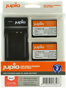 JUPIO Kit: Battery LP-E10 (2x) + USB Single Charger
