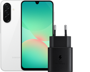 Samsung Galaxy A26 128GB Wit 5G +  Oplader 25 Watt Zwart