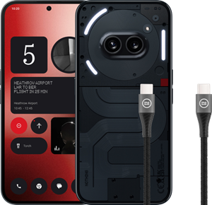 Nothing Tech Nothing Phone (2a) 256GB Zwart 5G + BlueBuilt Usb C Kabel 1,5m Nylon Zwart