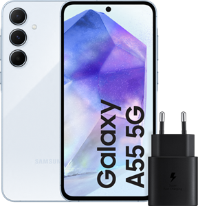 Samsung Galaxy A55 128GB Lichtblauw 5G +  25 Watt Snellader Zwart