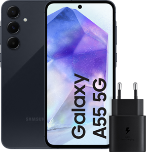 Samsung Galaxy A55 256GB Donkerblauw 5G +  25 Watt Snellader Zwart