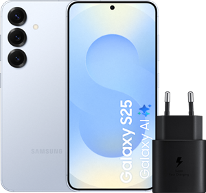 Samsung Galaxy S25 128GB Lichtblauw 5G +  Oplader 25 Watt Zwart