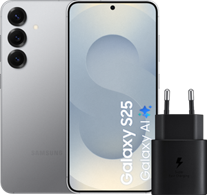 Samsung Galaxy S25 256GB Zilver 5G +  Oplader 25 Watt Zwart