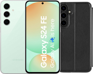 Samsung Galaxy S24 FE 256GB Groen 5G + BlueBuilt Book Case Leer Zwart