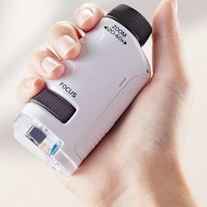 Educatieve handmicroscoop voor kinderen van 8-12 jaar, 60-120x zoom met led-licht, draagbare mini-zakmicroscoopset wit