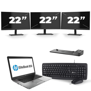HP EliteBook 850 G1 - Intel Core i5-4e Generatie - 15 inch - 8GB RAM - 240GB SSD - Windows 11 + 3x 22 inch Monitor
