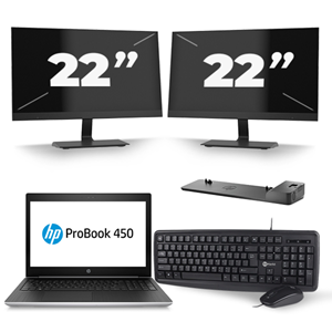 HP ProBook 450 G5 - Intel Core i5-8e Generatie - 15 inch - 16GB RAM - 480GB SSD - Windows 11 + 2x 22 inch Monitor