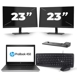 HP ProBook 450 G5 - Intel Core i5-8e Generatie - 15 inch - 16GB RAM - 480GB SSD - Windows 11 + 2x 23 inch Monitor