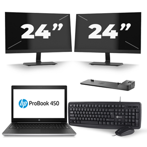 HP ProBook 450 G5 - Intel Core i5-8e Generatie - 15 inch - 16GB RAM - 480GB SSD - Windows 11 + 2x 24 inch Monitor