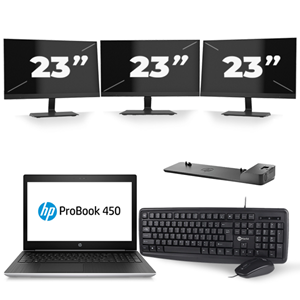 HP ProBook 450 G5 - Intel Core i5-8e Generatie - 15 inch - 16GB RAM - 480GB SSD - Windows 11 + 3x 23 inch Monitor