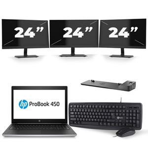 HP ProBook 450 G5 - Intel Core i5-8e Generatie - 15 inch - 16GB RAM - 480GB SSD - Windows 11 + 3x 24 inch Monitor
