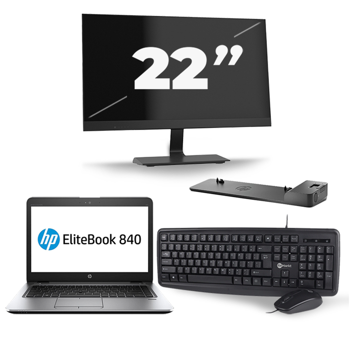 EliteBook 840 G3 - Intel Core i5-6e Generatie - 14 inch - 8GB RAM - 256GB SSD - Windows 11 + 1x 22 inch Monitor