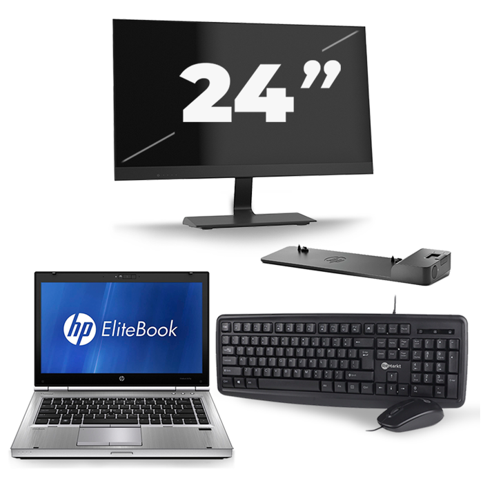 HP EliteBook 8470p - Intel Core i5-3e Generatie - 14 inch - 8GB RAM - 256GB SSD - Windows 10 + 1x 24 inch Monitor