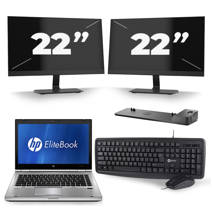 HP EliteBook 8470p - Intel Core i5-3e Generatie - 14 inch - 8GB RAM - 256GB SSD - Windows 10 + 2x 22 inch Monitor