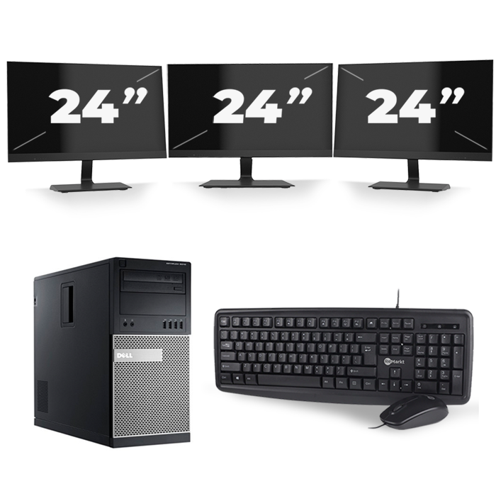 Dell Optiplex 7010 Micro Tower - Intel Core i3-3e Generatie - 8GB RAM - 128GB SSD - Windows 10 + 3x 24 inch Monitor