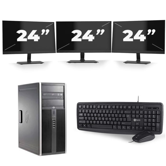 HP Compaq Elite 8300 Micro Tower - Intel Core i3-3e Generatie - 8GB RAM - 128GB SSD - Windows 10 + 3x 24 inch Monitor