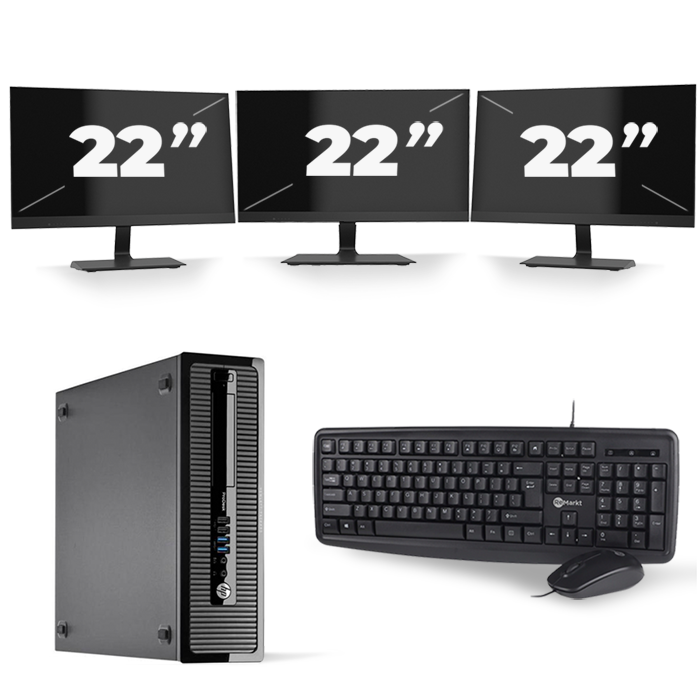 HP ProDesk 400 G1 SFF - Intel Core i5-4e Generatie - 8GB RAM - 256GB SSD - Windows 10 + 3x 22 inch Monitor