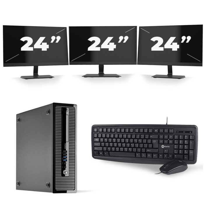 HP ProDesk 400 G1 SFF - Intel Core i5-4e Generatie - 8GB RAM - 256GB SSD - Windows 10 + 3x 24 inch Monitor