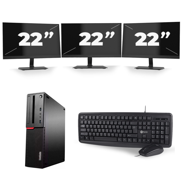 ThinkCentre M700 SFF - Intel Core i3-6e Generatie - 8GB RAM - 128GB SSD - Windows 11 + 3x 22 inch Monitor