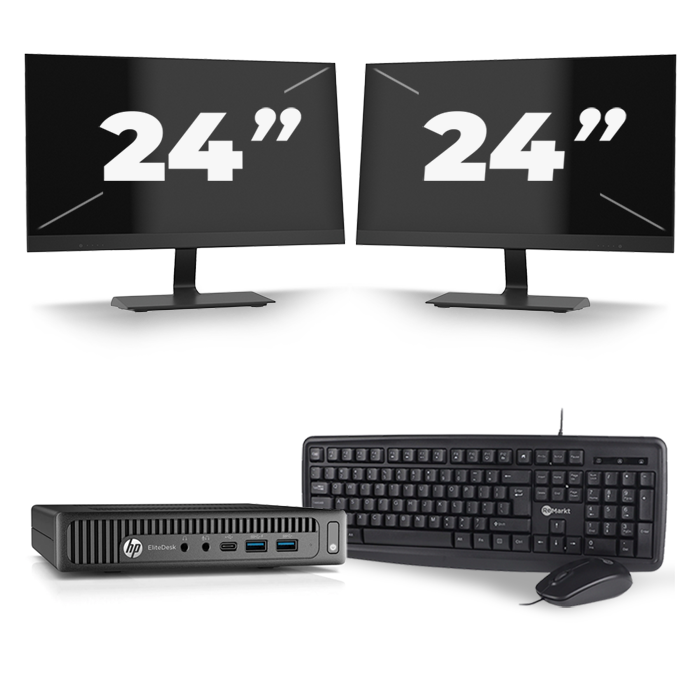 HP EliteDesk 800 G2 USFF - Intel Core i3-6e Generatie - 8GB RAM - 128GB SSD - Windows 11 + 2x 24 inch Monitor